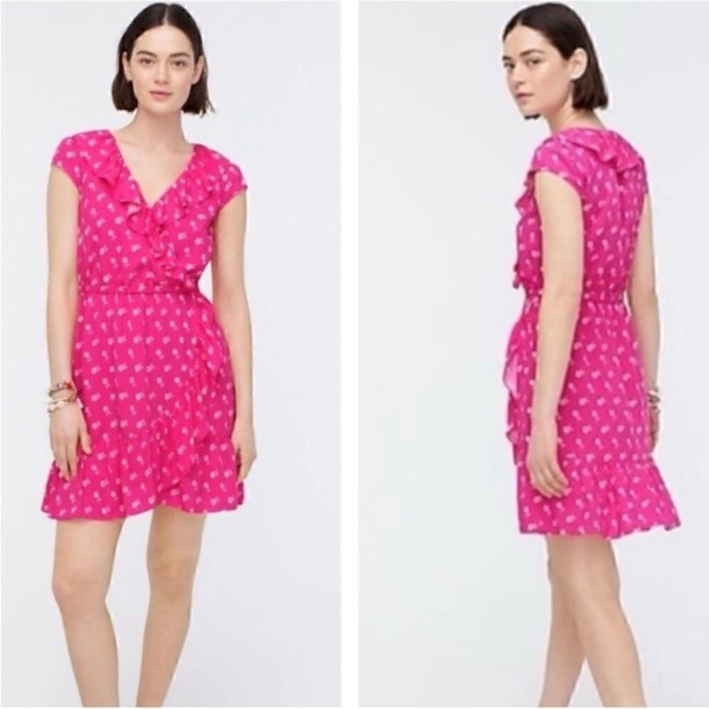 J Crew Vibrant Fuchsia Floral Ruffle Dress